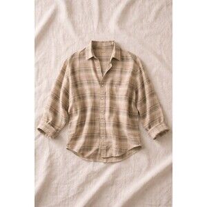 First Class Women's White Pink Plaid Long Sleeve Button Down Size Medium